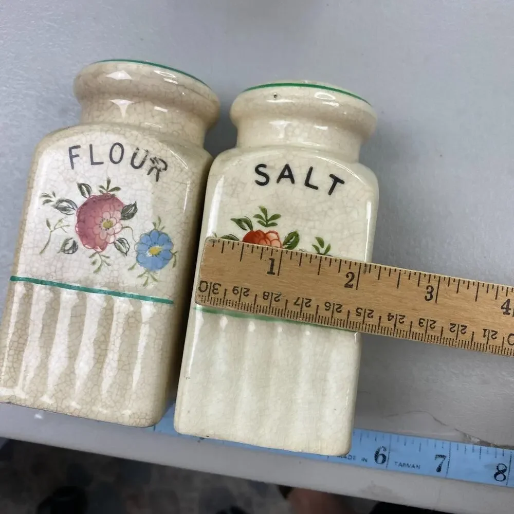Vintage Shaker Set Salt Pepper Flour Sugar Floral Ceramic Hand Painted Japan 50s